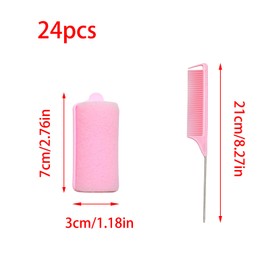 YUYUDEHM 24PCS Foam Sponge Hair Rollers, 1.18 Inch Soft Sleeping Curlers, Hair Styling Sponge Curler and Rat Tail Comb