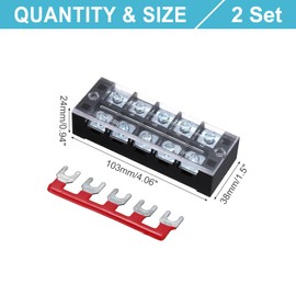 sourcing map 2 Pcs Dual Row Terminal Block, 600V 45A 5 Positions Screw Terminal Block with 2PCS Pre-Insulated Barrier Strips for Power System, Home Appliances