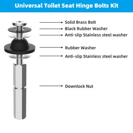 Hibbent 4 PCS Universal Toilet Seat Bolts Kit, Heavy Duty Stainless Steel Toilet Bolts with Extra Long Downlock Nuts Rubber Washers Gaskets, Easy to install -Bathroom Toilet Repair Screw