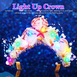 JONKY Light up Seashell Tiara Mermaid Costume Crown Starfish Headpiece for Women