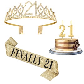 21st Birthday Decorations for Her with 21st Birthday Sash and Crown, Candles Gold, Gifts for 21 Year Old Girls