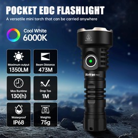 Wurkkos TS12 SFT25R LED Mini Flashlight Rechargeable,1350 High Lumens EDC Flashlight, Super Bright Small LED Flash Light, IP68 Waterproof Pocket Flashlight for Camping, Outdoors, Emergency