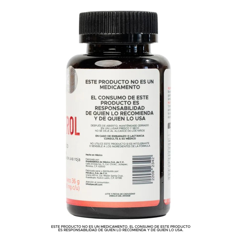 Resveratrol Pacalli Con Semilla De Uva Roja 60 Caps Sin