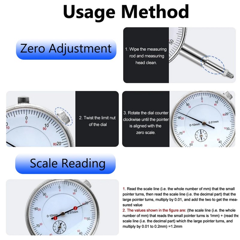 Bestgle 0-10mm Dial Test Indicator Gauge 0.01mm Accuracy Metric Dial