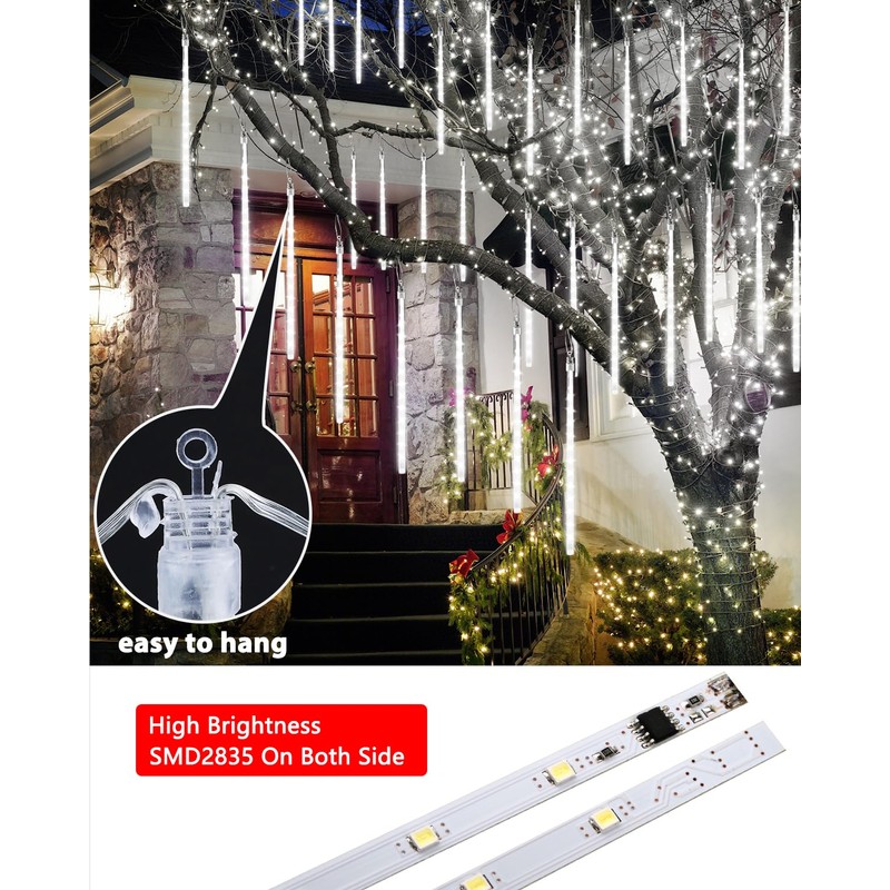 Flacchi White 10 Tube 240 LED Raindrop Meteor Shower Icicle