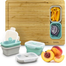Brimley Bamboo Wood Cutting Board - Wooden Cutting Board with Containers and Lid