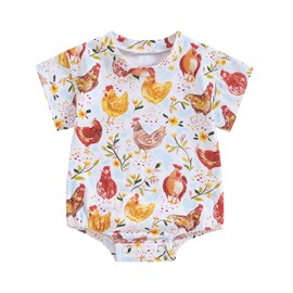 Gaono Newborn Baby Boy Girl Farm Clothes Chicken Bubble Romper Short Sleeve One Piece Bodysuit Jumpsuit Summer Clothes (Khaki, 6-12 Months)