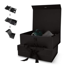 Luxury Black Packing Boxes, 1 Pack Magnetic Lid Gift Boxes for Presents, Elegant Gift Boxes with Lids, Small Gift Boxes for Special Occasions, Present Box with Ribbon - Zuvo