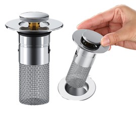 Xisakaca 2 Pcs Universal Bathroom Sink Stopper,Brass Bullet Core Bathroom Sink Drain Strainer with Removable Stainless Steel Filter Basket Hair Catcher Basin Sink Plug Replacement Fit