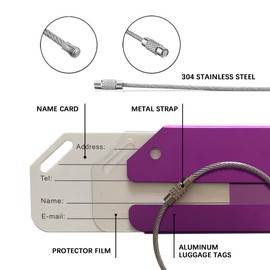 Luggage Tags,2Pack Aluminum Luggage Tags for Baggage Handbag-Luggage Tag Holders for Travel Luggage Baggage Identifier by Merimang (Purple 2Pack)