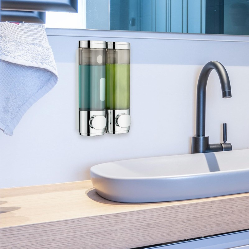 modunful Shower Dispenser 2 Chamber No Drill Shampoo Dispenser for