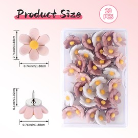 Cosmeria Floral Push Pins Set of 20 Colourful Push Pins for Pin Board Cork Board Photo Wall Office & Home Decoration