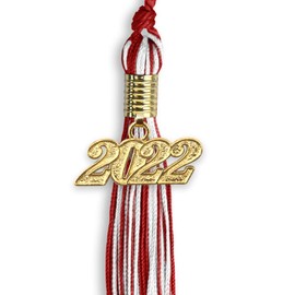 Endea Graduation Mixed Double Color Tassel with Gold Date Drop (Red/White, 2022)