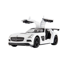 iLooboo Alloy Collectible White Benz SLS AMG Toy Vehicle Pull Back Die-Cast Car Model with Lights and Sound