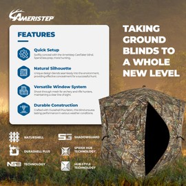 Ameristep Care Taker Portable Pop Up 2 Person Ground Hunting Concealment Blind with Mesh Window and Premium ShadowGuard, RealTree Edge