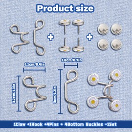 48 Pieces Adjustable Waist Buckle Extender Set, 4 Style No Sewing Required Jean Button Pins Pants Clips, Nail-Free Instant Button Pant Waist Tightener for Loose Jeans Pants Dress