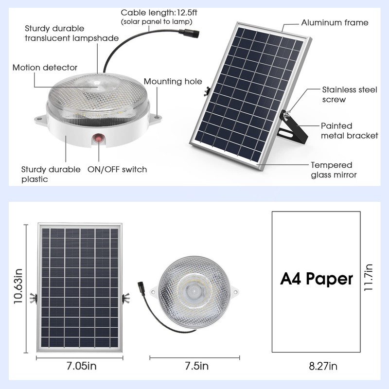 UPONUN Solar Ceiling Light Motion Sensor 2 Pack, Dimmable 6000K/4000K/3200K