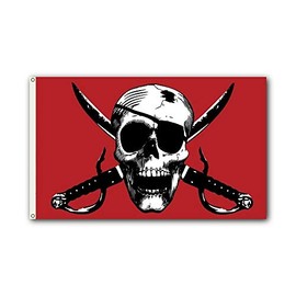 Shoe String King SSK Red Crimson Pirate Outdoor Flag - Large 3' x 5', Weather-Resistant Polyester