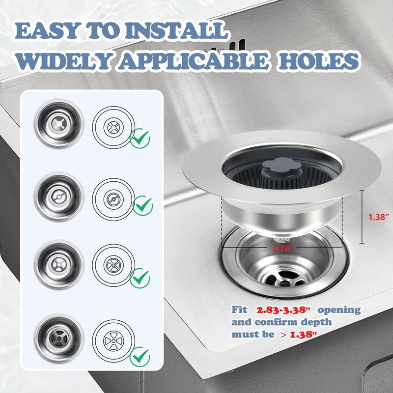 3 in 1 Kitchen Sink Drain Strainer & Stopper Combo,