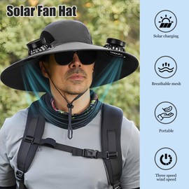 Birthday Gifts for Men Dad Husband Outdoor Wide-Brimmed Sun Hat with 2 Solar Fans,Rechargeable Built-in Fan Fisherman's Cap, Outdoor Fishing Sun Protection Gear Multi