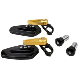 MotorToGo One Pair Gold Stem Black House CNC 7/8" Handlebar Bar End Arrow Mirrors for 2018 Honda Grom 125 ABS