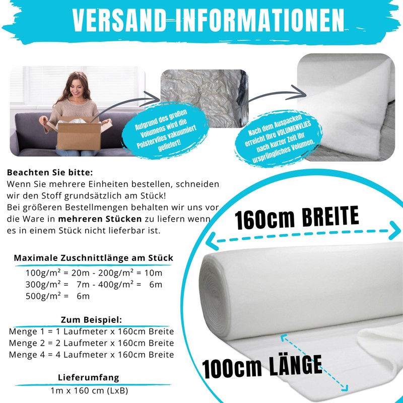 Qooltex Volume Fleece 500 g/m² Upholstery Wadding - 160 cm