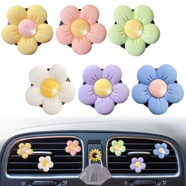 Cute Daisy Air Vent Clips, 6 Pcs Flower Car Air Fresheners Vent Clips Car Diffuser Vent Clip Charm Car Decoration for Women Cute Car Interior Decor Car Accessories +Sunflower Mask Hook(Vibrant Color)