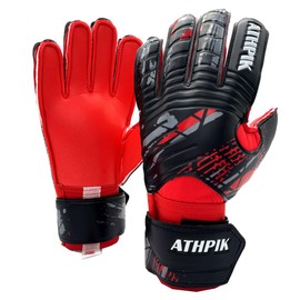 YUKOOL Soccer Goalkeeper Gloves for Kids,Junior Soccer Goaile Gloves with Finger Protection and Strong Grip,Fit Match Training for Girls and Boys,Size 10 (Black & Red)