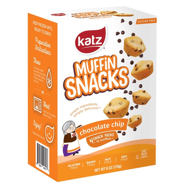 Katz Gluten Free Chocolate Chip Muffin Snacks | Dairy Free, Nut Free, Soy Free, Gluten Free | Kosher (1 Pack, 6 Ounce)