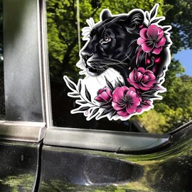 2PC Black Panther & Pink Peony Vinyl Decals 4.72"x5.12" Waterproof, Scratch-Resistant Car Stickers for Trucks, Windows |BZ98