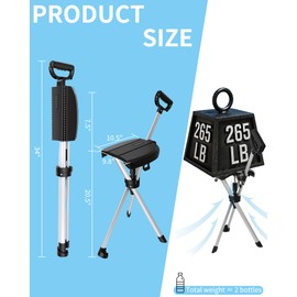 Portable Walking Stick Cane with Seat, Foldable Chair, Lightweight Aluminum, for Camping and Hiking