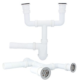 Double Siphon Diameter 50 mm for Double Sinks with Drain Strainer Metal Strainer & Plug for Sinks Siphon Sink Drain Fitting Sink Accessories Syphon Bathroom Kitchen Sink Drain Pipe Drain