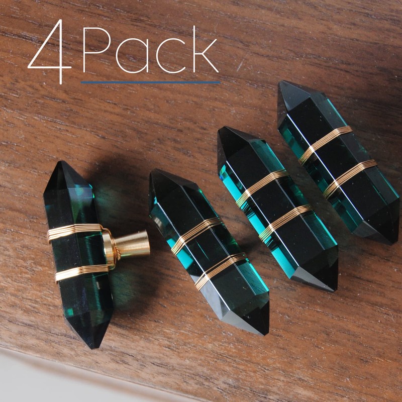 JEREVER 4 Pack Hexagonal Crystal Knobs Wire Wrapped Glass Brass