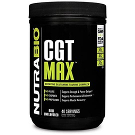 NutraBio CGT-MAX Powder- Creatine, Glutamine and Taurine to Support Muscle Recovery and Strength - 40 Servings - Unflavored