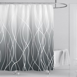 xinbai Dark Shower Curtain, 180x180 Striped Wavy Line Fabric Shower Curtain for Bathroom with 12 Hooks, Shower Curtains for Bathroom,Waterproof Bath Accessories Hotel Style