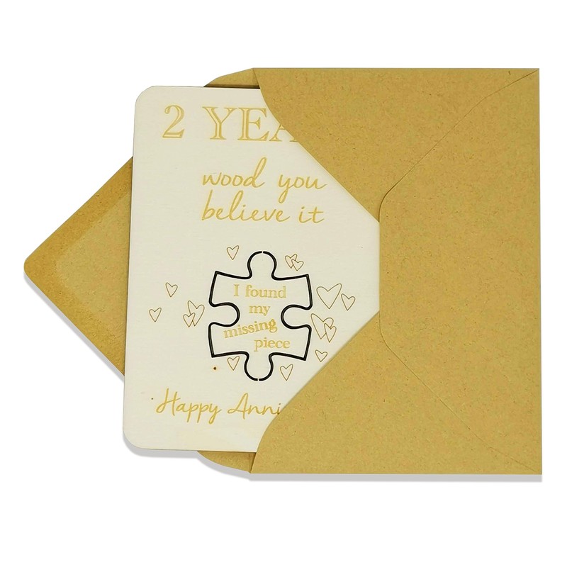 Wooden Anniversary Card with Jigsaw Puzzle Piece "I found my