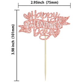 Ephlyn - 24 piezas de decoración para magdalenas para el día de San Valentín, con purpurina, corazón, para el día de San Valentín, bodas, fiestas, suministros de decoración de oro rosa