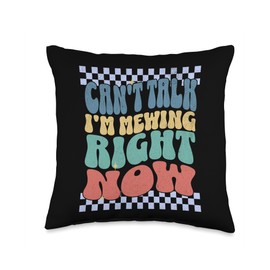 Funny Can't Talk I'm Mewing Right Now Ironic Meme Brainrot Throw Pillow
