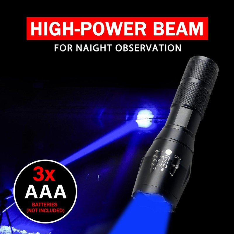 High Power Blue LED Flashlight,Zoomable Long Range Single Mode Blue