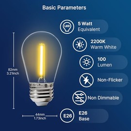 FLSNT - Paquete de 30 bombillas LED S14 de repuesto para cadena de luces, bombillas LED para exteriores, base E26, blanco clido de 2200 K, no...      