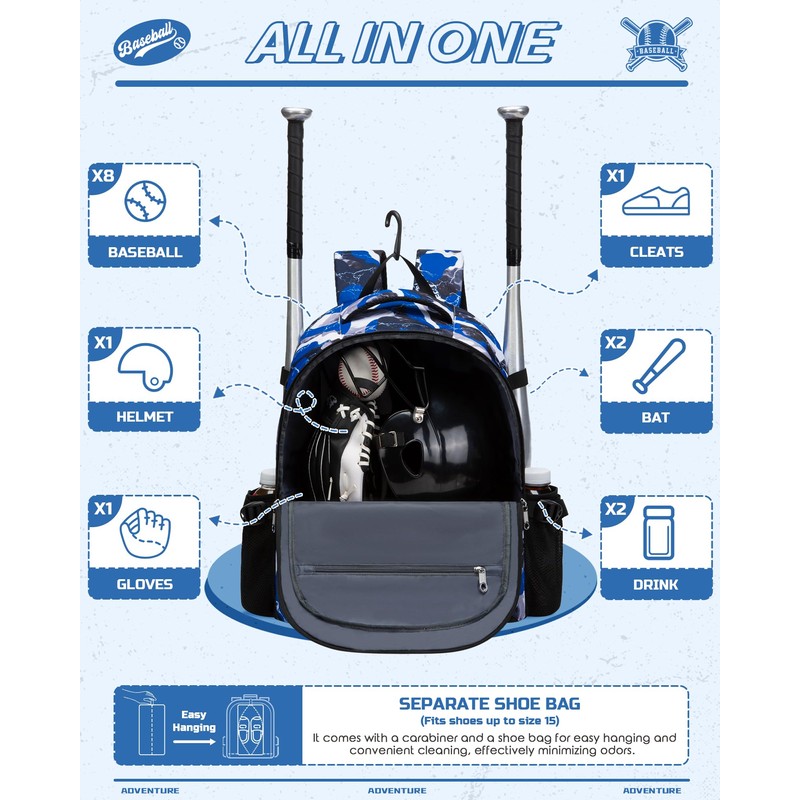 FOKDUVB Baseball Softball Backpack for Kids Boys Girls 6-8 8-12