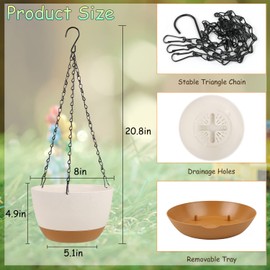LIYDE 3 Pack Hanging Planters, 8 Inch Small Hanging Pots Self Watering Hanging Planters for Indoor Plants with Drainage Holes and Removable Tray Hanging Basket (Natural White)