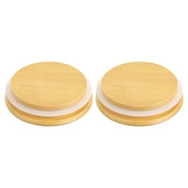 uxcell 2Pcs 3.23 Inch Bamboo Lids with Silicone Sealing Rings, Wooden Mason Jar Lids Bamboo Lids for Mason Jars Wide Mouth Canning Jar Lids Ball Jars Lids with Silicone Sea for Storage
