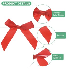 M METERXITY 50-Pack Satin Ribbon Twist Tie Bows, 2.4x2.8 Inch Bow Twist Ties, Satin Ribbon Bows for Craft DIY/Baked Goods/Hair Bow Sewing/Wedding/Birthday/Party [Red]