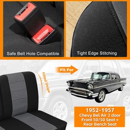 Kistrba Front and Rear Seat Covers Compatible with 1952-1957 Chevy Bel Air 2 Door, Front 50/50 Seat and Rear Bench Seat