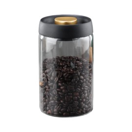 LOEZ Coffee Bean Storage Container Airtight, Lid Sealed with Press-Down Vacuum, Borosilicate Glass Coffee Canister, Food Storage, Coffee Barfor Ground Coffee, Tea, Beans, Spices (Transparent 40.6oz)