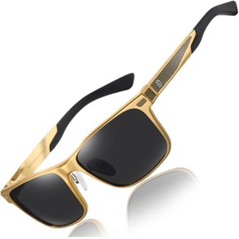 DUCO 8207 Men's Sunglasses, Polarized Driving, Sunglasses, For Fishing, Premium Carbon Fiber Material, Wellington Sunglasses for Men, UV Protection, Stylish, gold black