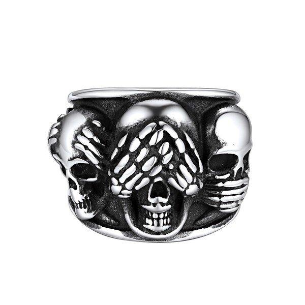 FaithHeart Punk Biker Skull Band Rings See No Evil Hear