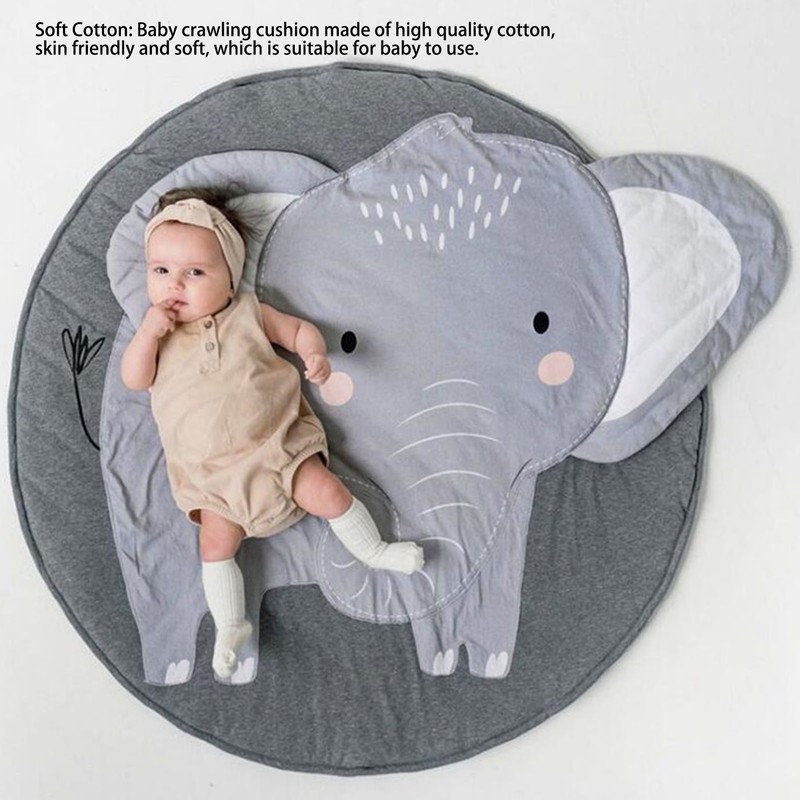 Baby Play Mat Round Cartoon Elephant Pattern Soft Cotton Decoration