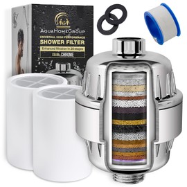 AquaHomeGroup 20 Stage Shower Head Filter with Vitamin C E A for Hard Water - High Output Filter to Remove Chlorine and Fluoride - 2 Cartridges Included - Consistent Flow Showerhead Filters